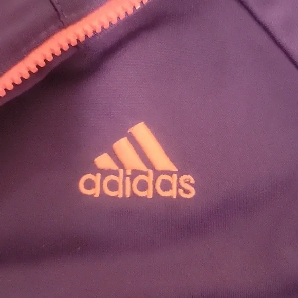 Kids purple adidas jacket with pink stripes. - Picture 4 of 7